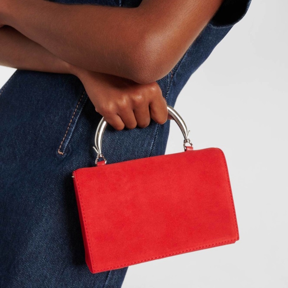 NWT Staud Arc Evening Bag Red Suede Handbag - Picture 2 of 7